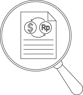 Bir büyüteç para birimi sembolleri ve metin satırları olan bir belgeye odaklanır