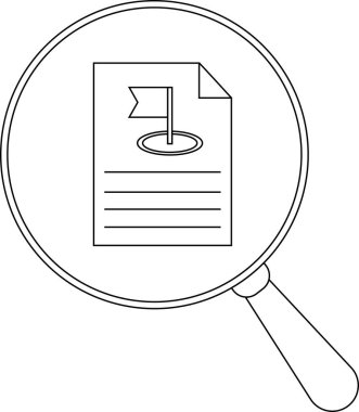 Bir büyüteç daireye yerleştirilmiş bir bayrağı ve birkaç yatay çizgiyi gösteren bir belgeye odaklanır.