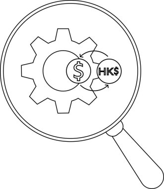 Bir büyüteç Amerikan doları ile Hong Kong doları arasındaki döviz alışverişini inceliyor.