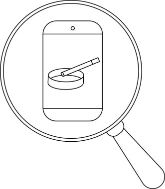 Kül tablası ve sigaralı telefon büyüteçle büyütülür.