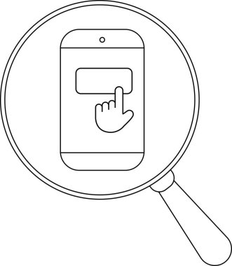 Büyüteç ekranda parmaklarıyla akıllı telefona odaklanıyor.