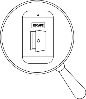 Büyüteç açık bir kapı simgesinin üzerinde ESCAPE gösteren bir telefona odaklanır