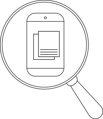 Ekranda mercekle büyütülmüş belgeleri olan bir cep telefonu