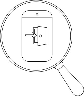 Bir büyüteç, uygulama giriş veya giriş simgesini temsil eden bir akıllı telefonu gösterir
