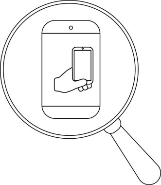 Bir büyüteç, başka bir telefonu tutan bir eli gösteren bir telefon ekranını vurgular