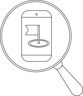 Bir büyüteç, bayrak deliği simgesini gösteren bir akıllı telefona odaklanır