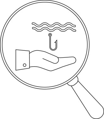 Dalgalar ve kanca altındaki bir elin büyüteç görüntüsü