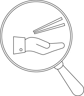 Büyüteç iki çubuk ya da çubuk sunan bir eli gösteriyor