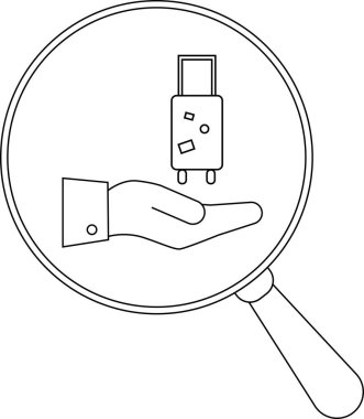 Bavulu tutan bir eli gösteren büyüteç.