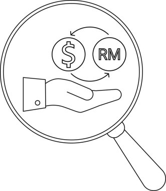 Büyüteç, eğri oklarla USD ve RM simgelerinin el değiştirilmesine odaklanıyor