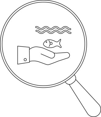 Büyüteç, dalgalı çizgilerin altında balığı tutan bir ele odaklanır.