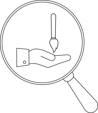 Büyüteç, beyaz arkaplandaki siyah çizgilerin altındaki ele odaklanır.