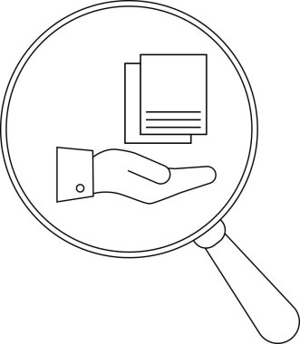 Elinde kağıt belgeler olan bir büyüteç.