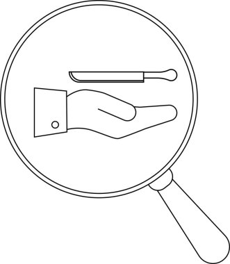 Bir büyüteç detaylara odaklanmış bir bıçağı sunan bir eli vurgular