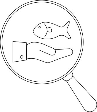 Büyüteç, balığı tutan bir eli ön plana çıkarır.