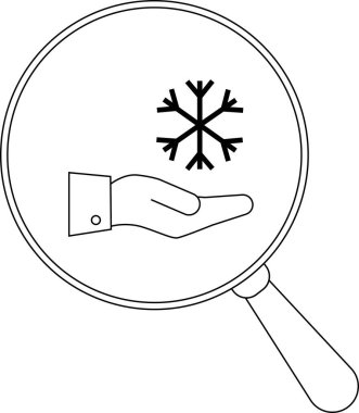 Bir büyüteç, bir kar tanesinin resmini tutan ele odaklanır.