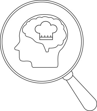 Çizilmiş görüntü şeflerinin şapkaları büyüteç içinde kafanın içinde şekillenir