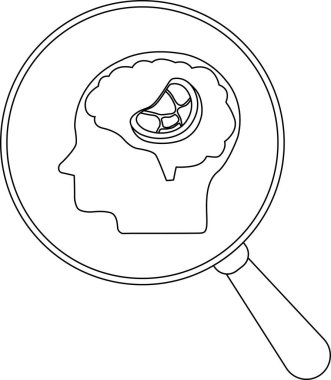 İçinde beyin olan bir profil büyüteçle gözleniyor.