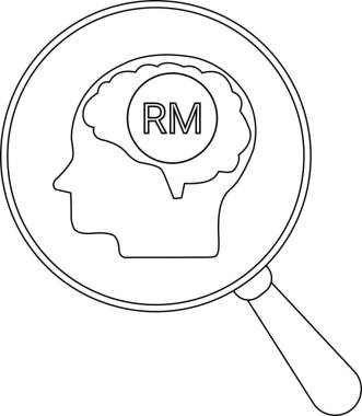 Bir büyüteç, içinde RM etiketli bir beyin ana hatına odaklanır.