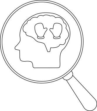 Kafa çizgisi, beyin şeklindeki bir alanda büyüteçle görüntülenen eldivenler içerir.