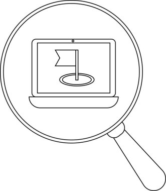 Dalgaları ve balıkları gösteren bir büyüteç altındaki dizüstü bilgisayar görüntüsü