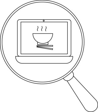 Yiyecek gösteren bir dizüstü bilgisayar büyüteçle görülür.