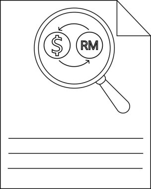 Büyüteç, USD MYR 'ın boş çizgileri olan bir kağıtta daireler çizdiğini gösteriyor.
