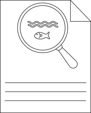 Bir kağıt bir balığın üzerinde büyüteç ve üç boş çizginin üzerinde dalgalar gösterir.