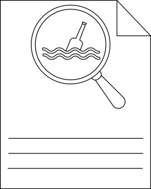 Sayfanın altına yazmak için suyun üzerinde yüzen bir şişeyi gösteren bir kağıt çizimi.