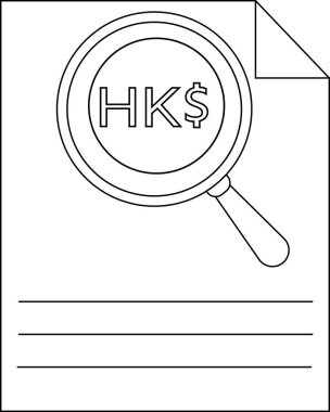 Hong Kong para birimi sembolünün üzerinde büyüteç olan bir belge