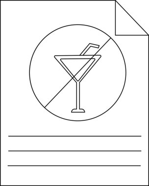 Altında çizgiler ve katlanmış bir köşesi olan içki yasağı tabelasının olduğu beyaz bir sayfa.