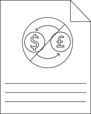 ABD doları ve İngiliz sterlini sembollerinin yer aldığı bir belge. Bir çizgi ile ikiye bölünmüş oklarla çevrili.