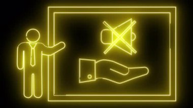 Sarı neon, siyah bir arkaplan üzerine yapılan bir sunumda konuşma yapmayan bir kişinin ana hatlarını çizer