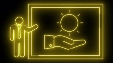 Sarı neon sanat figürü güneş ışığı çerçeve içinde