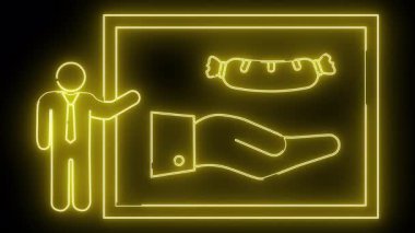 Neon hatlı kişi çerçeve içinde sosis teklifini sunar