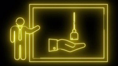 Neon görüntü adamı çerçevede bir ampul sunan bir eli işaret ediyor