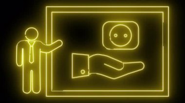 Neon çizim kişi siyah bir arkaplan üzerinde üst el sunum outlet