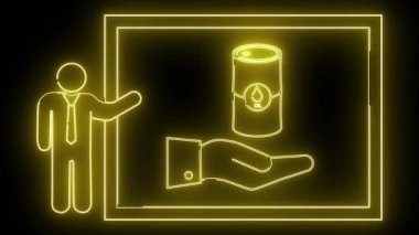 Neon ekran figürü yağ varilini sunar.