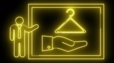 Bir neon çizgisi, bir kişinin dikdörtgenin içinde askı tutan bir eli gösterdiğini gösterir.