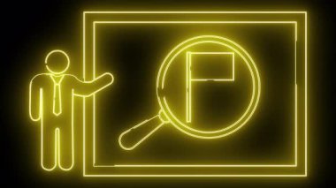 Sarı neon sunumu, ekranı gösteren bayrak sahibine odaklanan büyüteçle