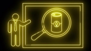 Büyüteçin altındaki yağ varilini gösteren bir ekrana doğru hareket eden bir kişinin sarı neon çizgisi.