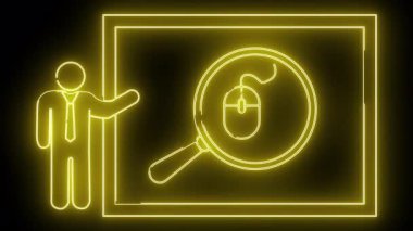 Neon sarısı dış hat sunucuya bir ekran, bir büyüteç ve bir fare gösterir.