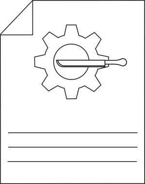 Belge Dosya Ayarları Dişli Bıçak Simgesi Siyah ve Beyaz Satır Sanatı