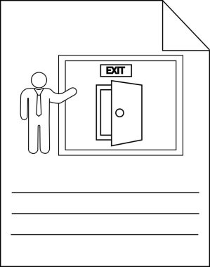 İş adamı çıkış kapısı güvenlik talimatı özet simgesine işaret ediyor