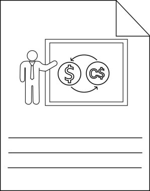 Döviz Borsası Sunumu İş Adamı Simgesi Siyah ve Beyaz
