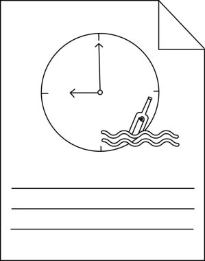 Belge satırında bir şişe simgesinde saat ve mesaj çizimi