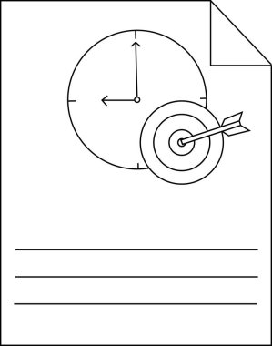 Saat ve hedef simgesi olan zaman yönetimi iş belgesi