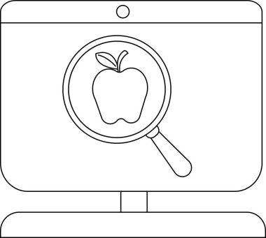 Çevrimiçi alışveriş için elma illüstrasyonuna odaklanan büyüteç.