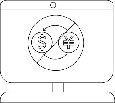 Para değişimi simgeleri bir bilgisayar ekranında dolar ve yeni temsil ediyor.