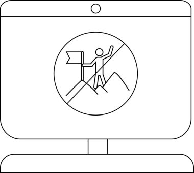 Bir Yürüyüşçünün Minimalist Simgesi Dizüstü bilgisayarında Bayrakla Zirveye Ulaşıyor